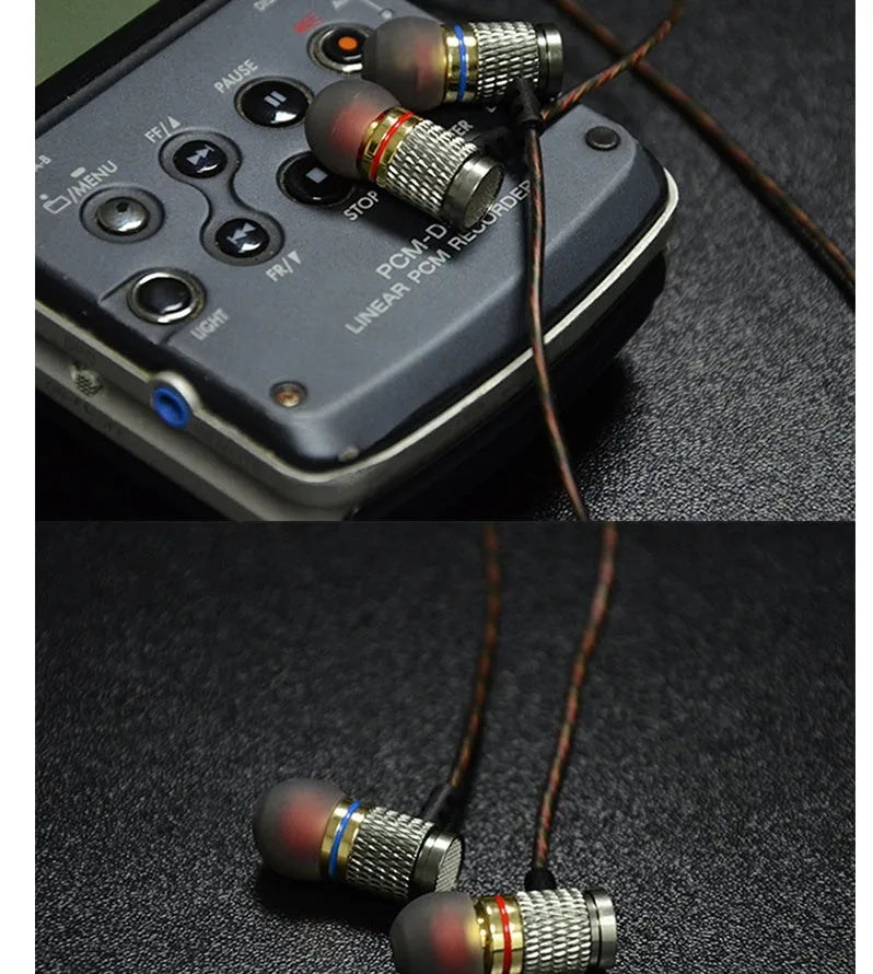 EDR1 metal subwoofer in-ear headphones with black silicone cable and 3.5mm plug