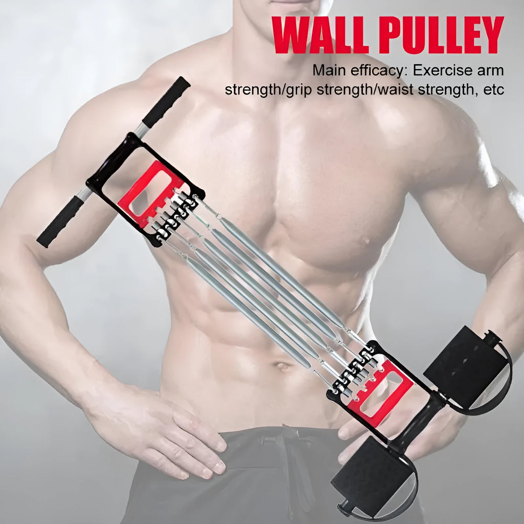 Multifunctional tension device with carbon steel wire spring and engineering plastic body, shown in dual-purpose and triple-purpose sizes.