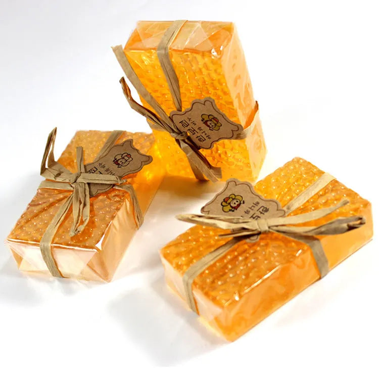 Korean propolis honey soap bar 100g yellow colour on a light background, suitable for face and body cleansing