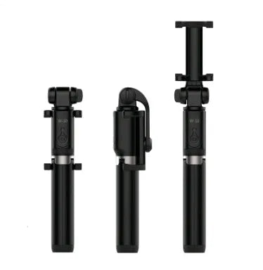 Aluminium Bluetooth selfie stick with remote control and tripod bracket extended with smartphone attached