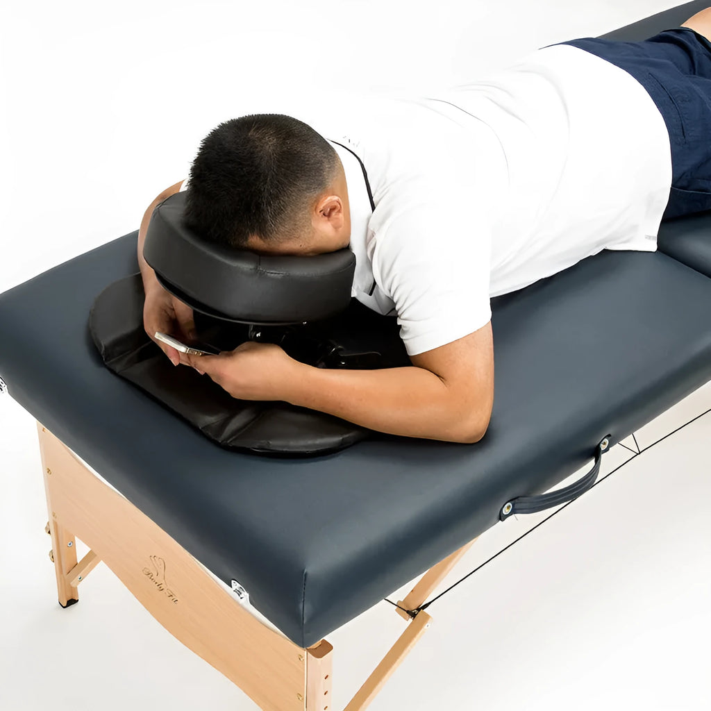 U Shaped SPA Health Pillow with PU Leather cover in black, adjustable face rest for massage table