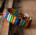 Hand-woven leather bracelet with agate stone, 17cm adjustable button-to-knot ethnic style bracelet