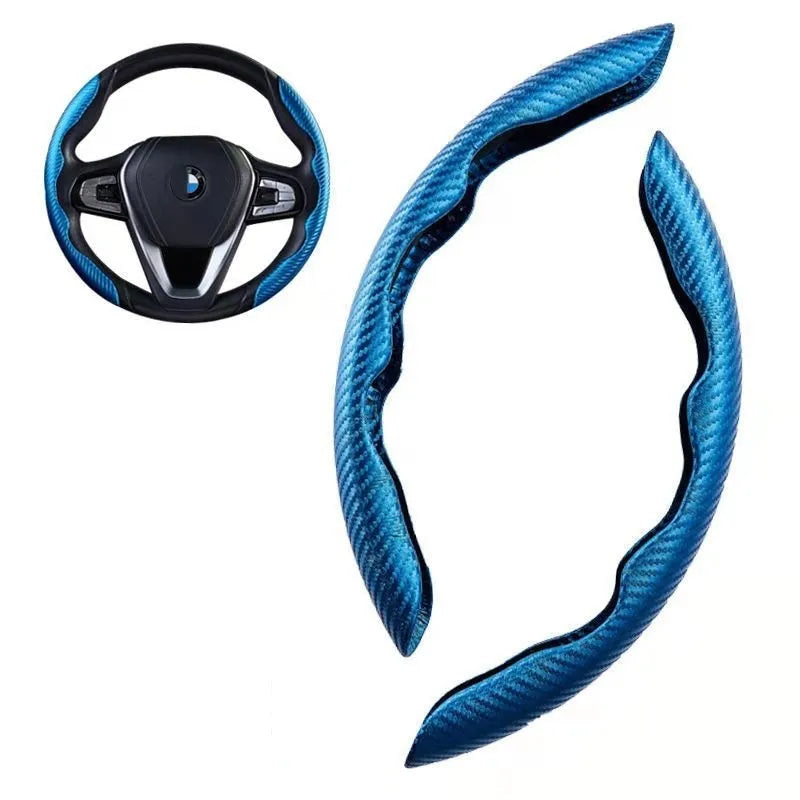 Two plush suede car steering wheel covers in black and red, 38cm diameter, sports style for GM models
