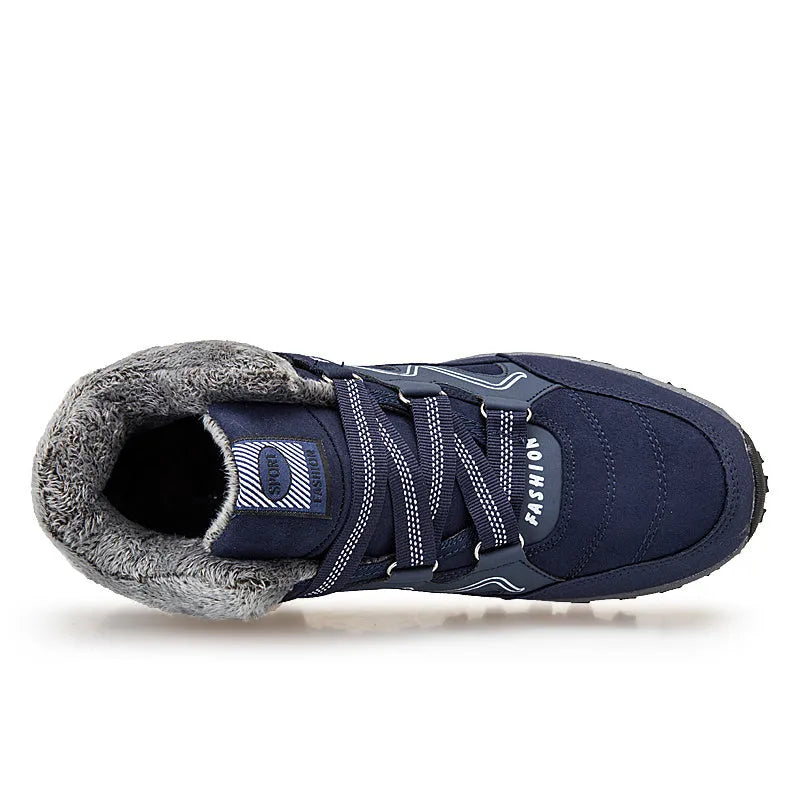 Women's warm cotton snow boots with suede upper, rubber sole, and front tie lacing, multiple colours available