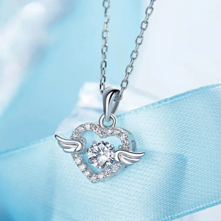 S925 sterling silver angel wings pendant with Swiss 4A zirconium diamond, 17mm, silver colour, simple style