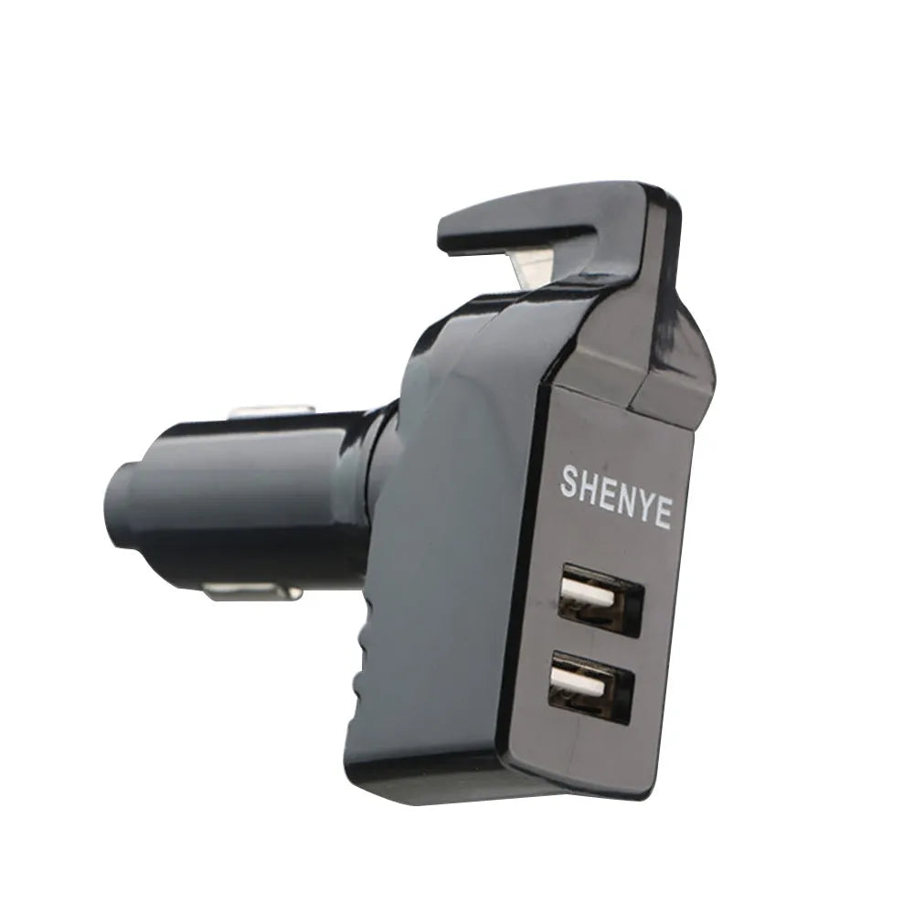 Car safety hammer with window breaker tip and seat belt cutter in black