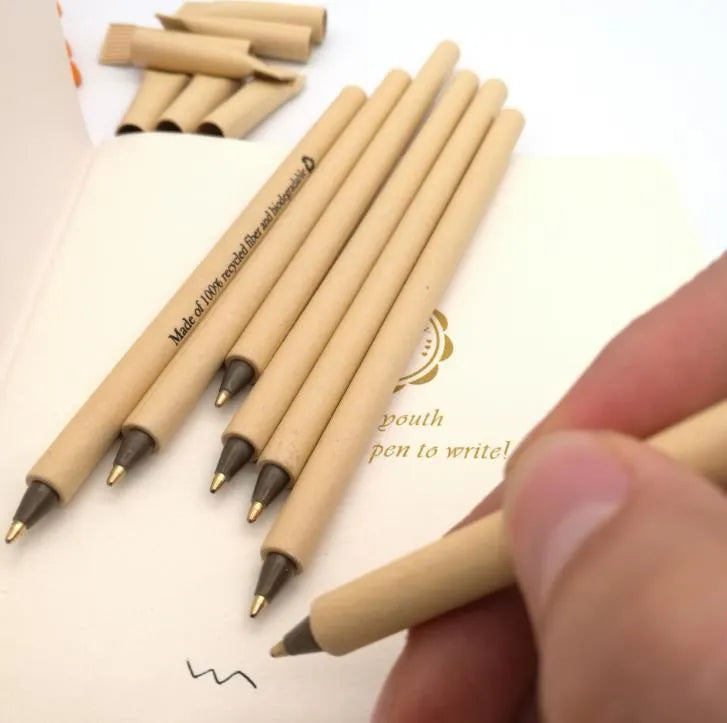 Eco-friendly paper tube pen QH-6030 with Kraft paper barrel and bullet 1.0mm tip on white background