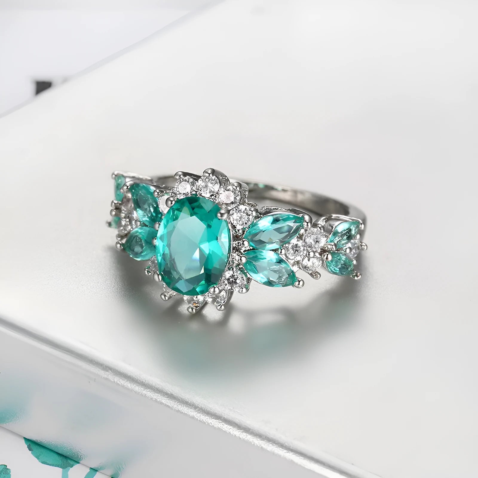 Copper Baolan zircon ring blue electroplated finish size 7 women fashion jewellery