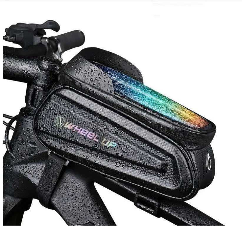 Black grey EVA bicycle bag with reflective strips for mountain bike mobile phone storage