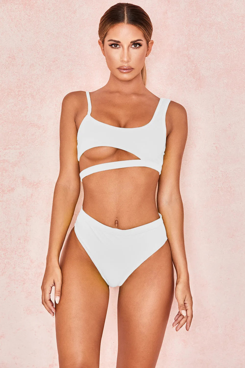 Solid colour ladies nylon swimwear with chest pad available in black