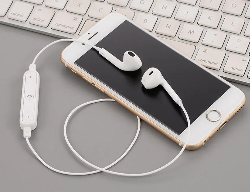Black Bluetooth wireless headset with 41mm charging case for iPhone compatibility.