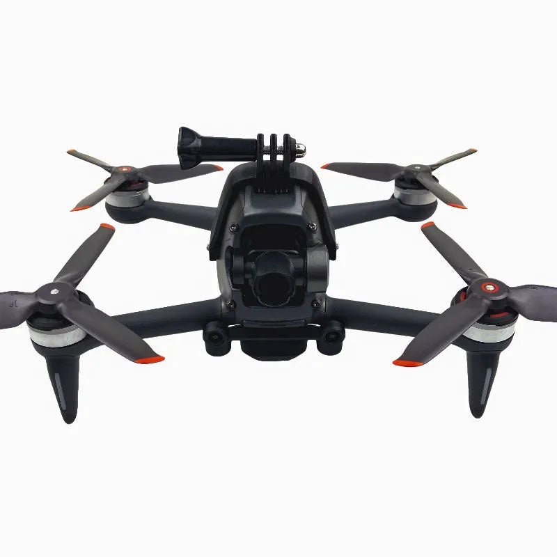 3D-printed hard plastic expansion bracket with sponge pad for drone and GoPro action camera mounting.