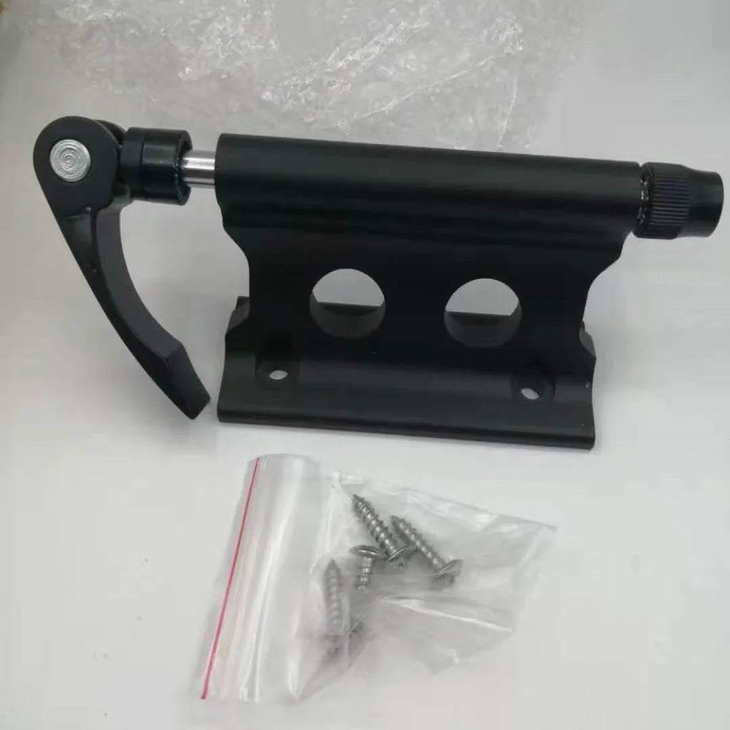 Silver metal bicycle front fork quick-release fixing clip for secure transport