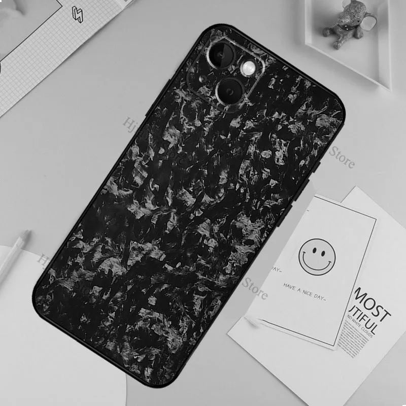 Forged carbon drop-resistant TPU phone case for iPhone with sprayed finish in multiple colours