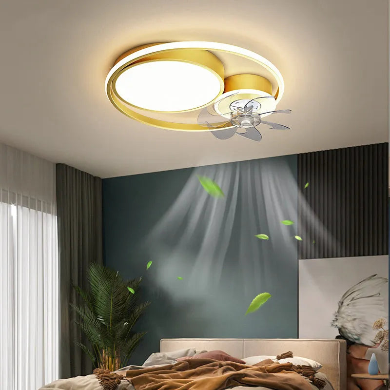 48cm Nordic style ceiling fan light with metal blades and acrylic lampshade in black or gold finish