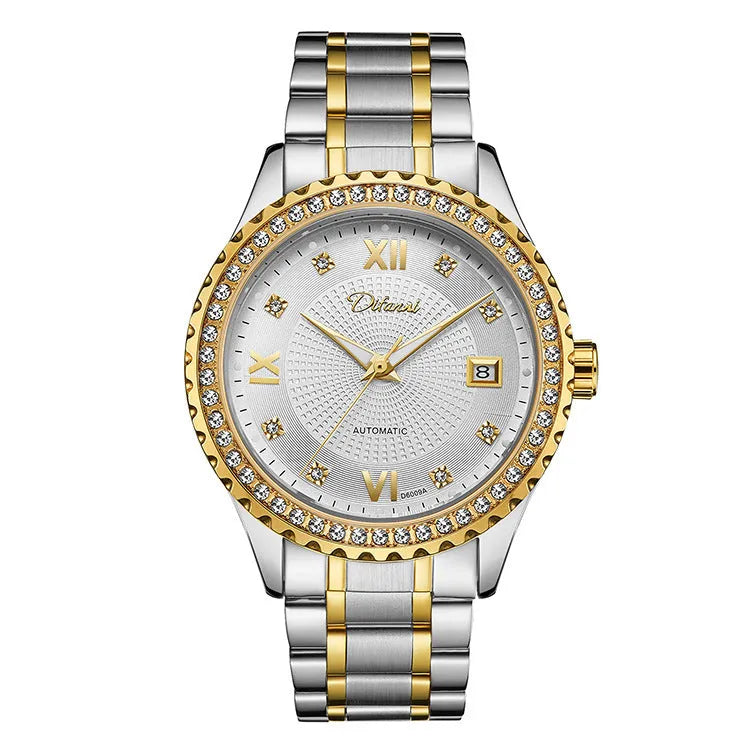 Fashionmonger men's automatic mechanical watch with luminous hands and waterproof case in gold or silver finish.