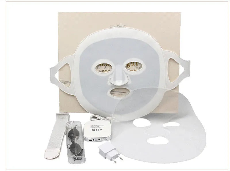 White LED silicone photon beauty mask with red blue light therapy for acne home use