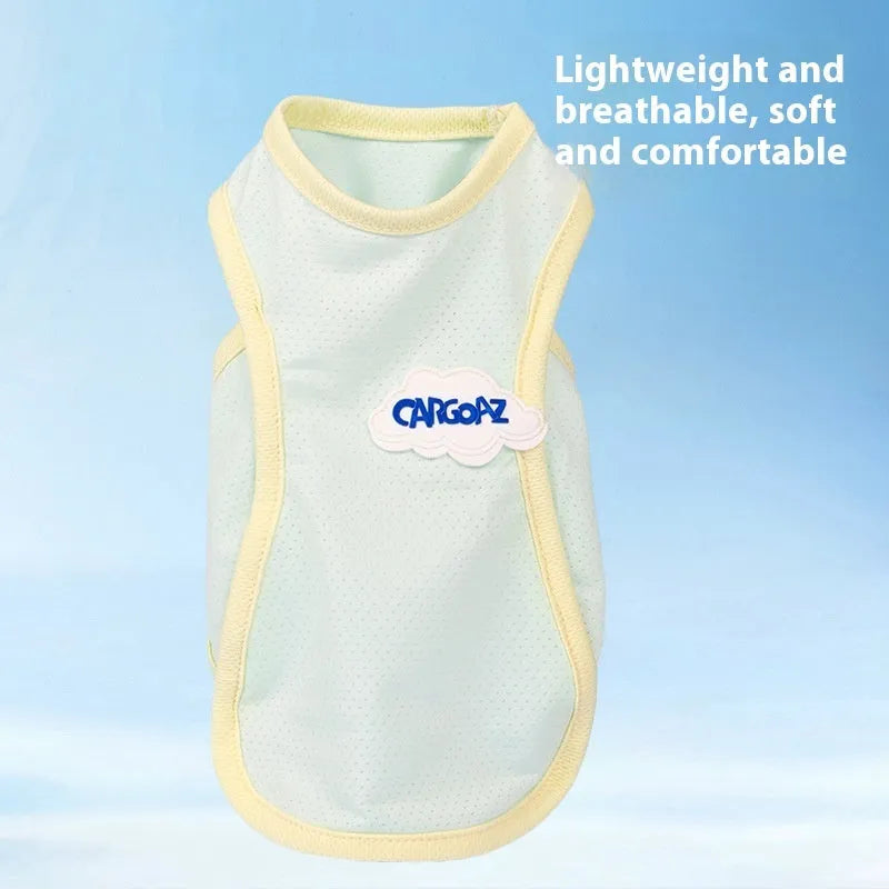Grass green lightweight polyester vest for a cat on a neutral background, showing sports-style fit.