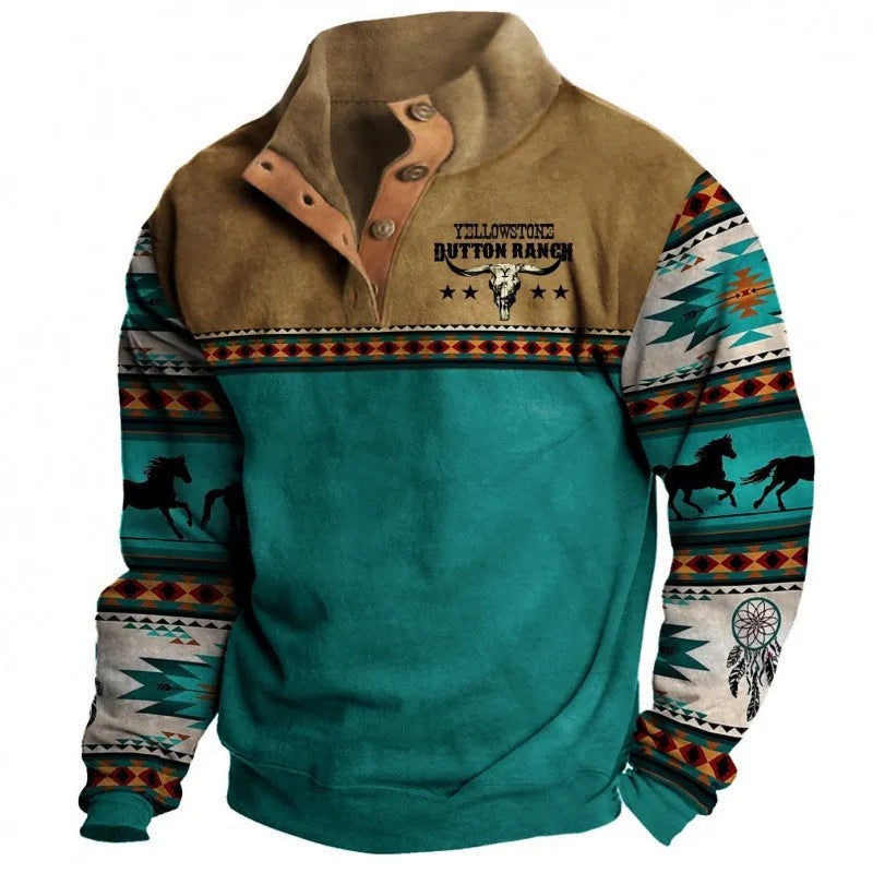 Men's 3D printed casual sweatshirt in polyester, long sleeve pullover, sizes XXS to 6XL