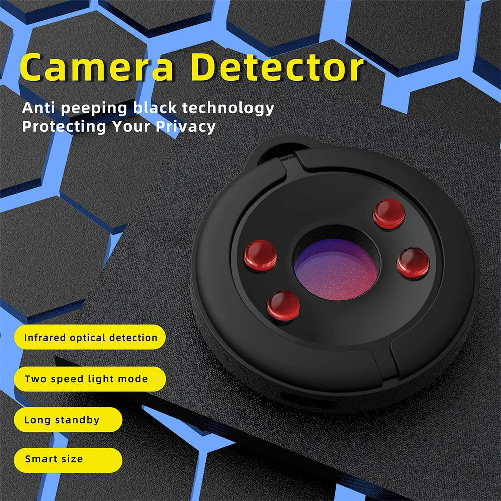 Compact black infrared camera detector for finding hidden cameras with a 5 metre detection range.