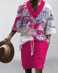 Men's loose casual short sleeve suit set with matching shorts in various colour options