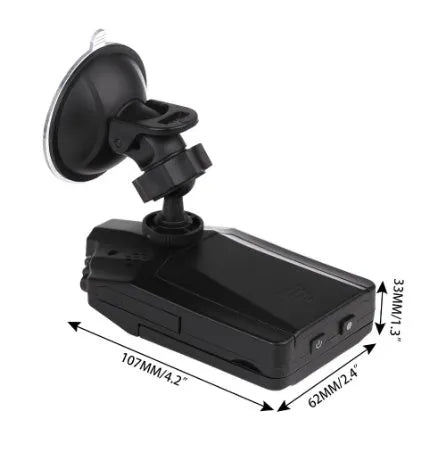 H198 black car dash cam with six infrared lights on front, shown on a windshield.