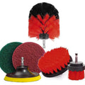 Three nylon drill brushes in different sizes for cleaning bathroom, tile and grout surfaces.