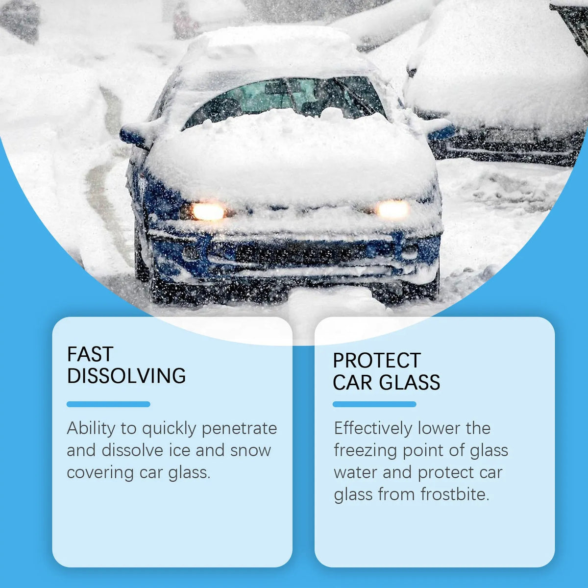 250ml car window defrosting compound bottle, 8.6 x 16.4cm, for windshield ice and frost removal