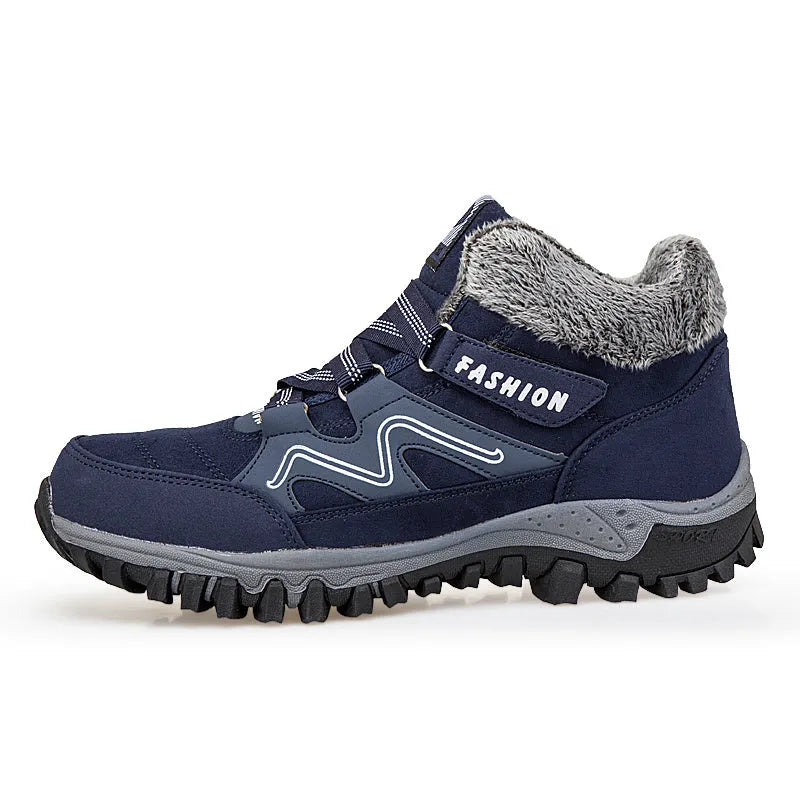 Women's warm cotton snow boots with suede upper, rubber sole, and front tie lacing, multiple colours available
