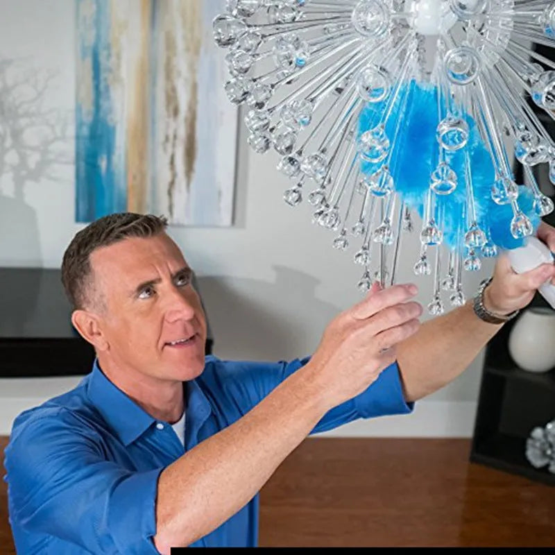 Blue electric dust cleaner with electrostatic bristles for ceiling fan and blind cleaning