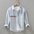 Hong Kong style loose fit cardigan shirt in cotton blend fabric with non-ironing technology