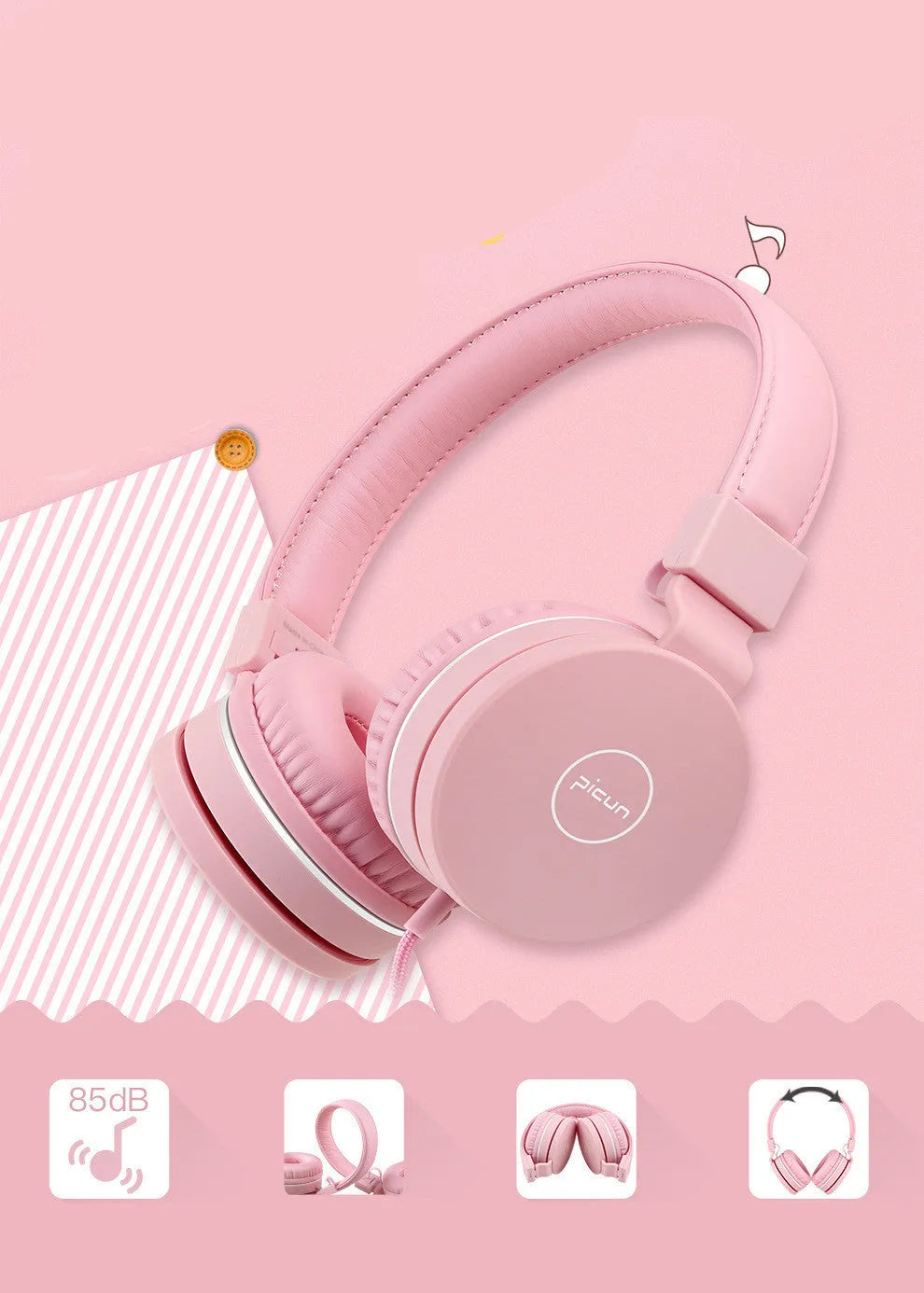 BENGOO C30 over-ear wired headphones in mint green with braided cable and 3.5mm plug