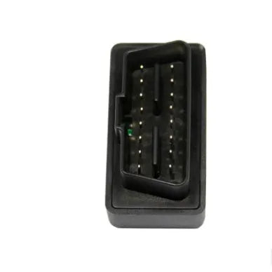 Bluetooth ELM327 OBD2 car fault diagnostic detector in black with switch; 43mm by 25mm by 23mm