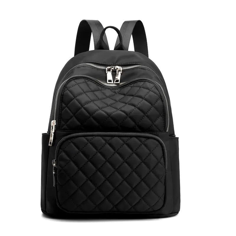 Women nylon embossing casual backpack with zipper closure and soft handle in black
