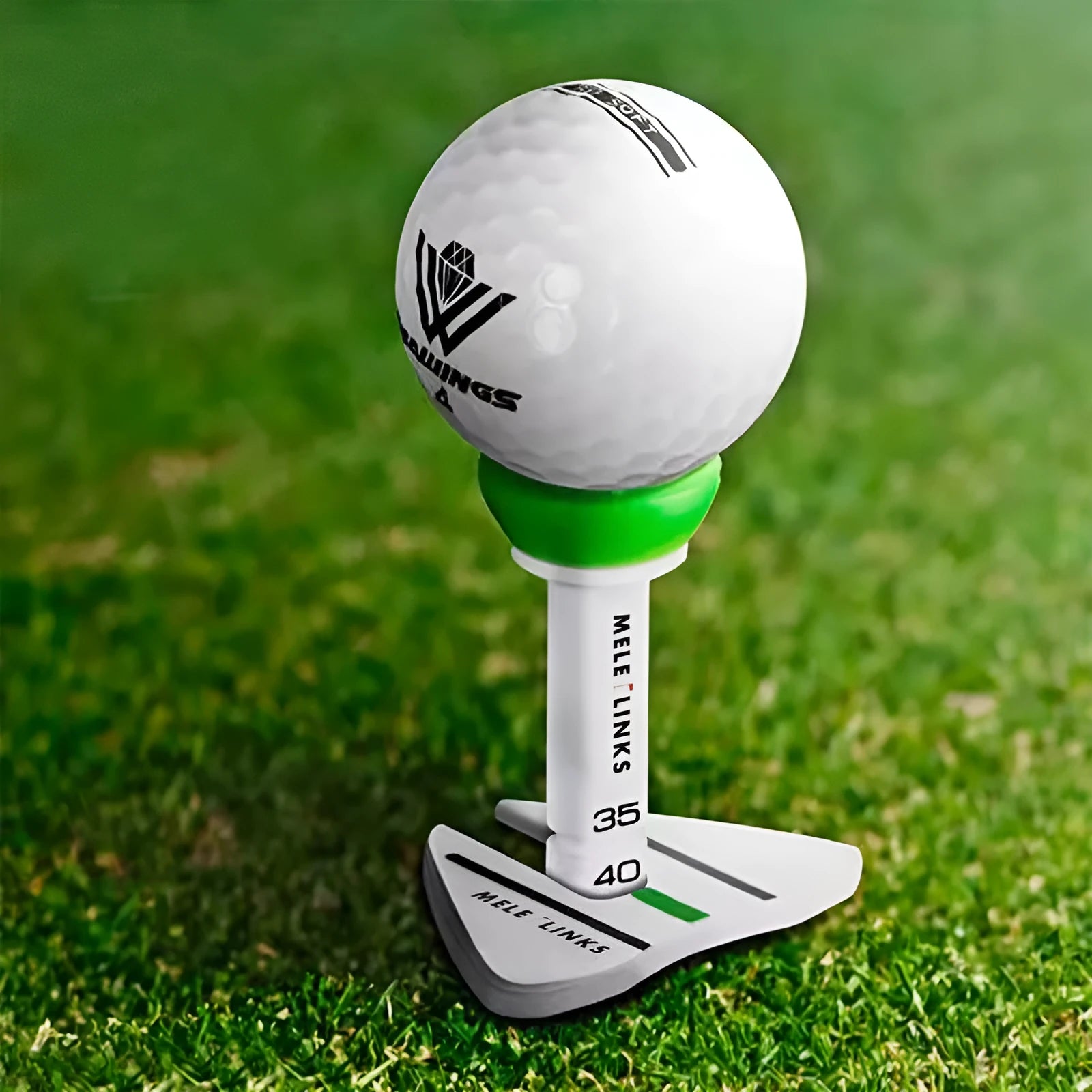 Single silica gel golf tee 77mm long in green colour with align marking on silicone head