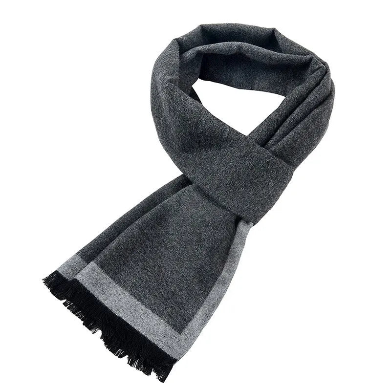 Men's 180x30cm soft scarf shown in black, blue, grey blue, grey red and grey white colour options