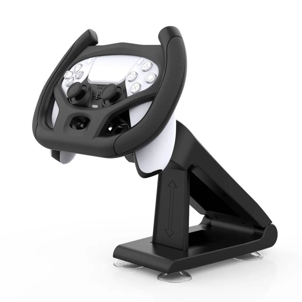 Black ABS PS5 controller steering wheel bracket, 13.2x10.3x23.2cm, 375g racing game handle accessory