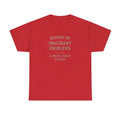 Summer loose fit short sleeves round neck T-shirt in red on plain background