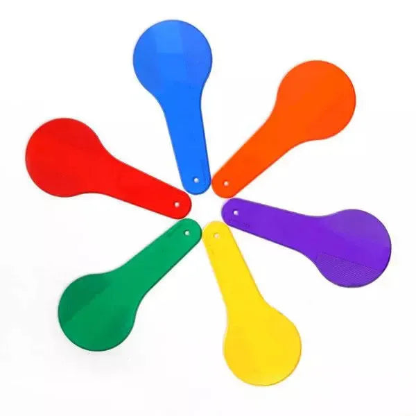 Set of six rectangular coloured PVC learning boards for kids: red, yellow, blue, green, orange, and purple.