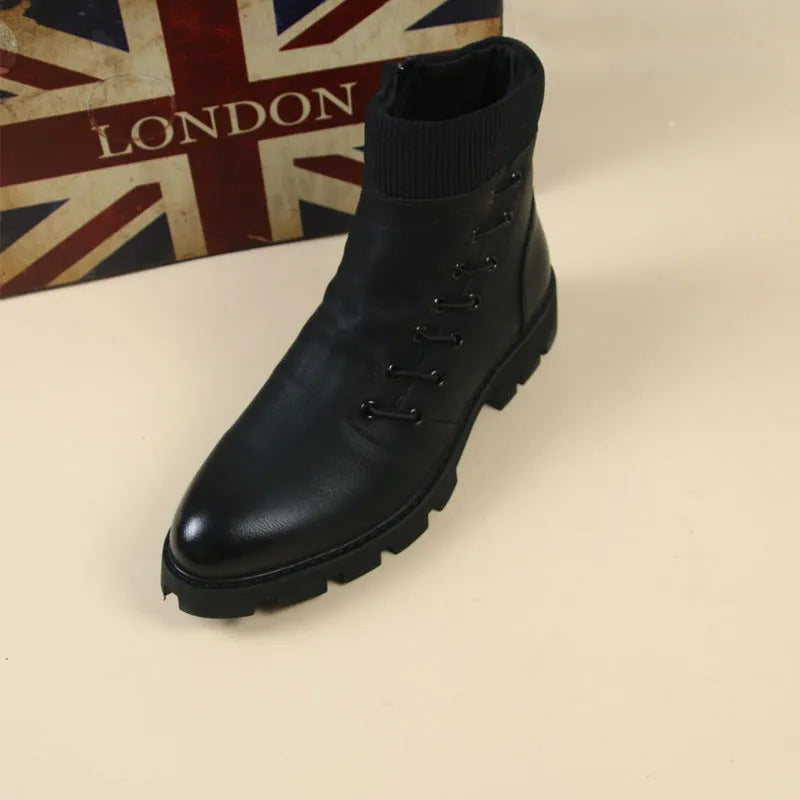 Men's black microfiber ankle boots with lace-up front and rubber sole for spring