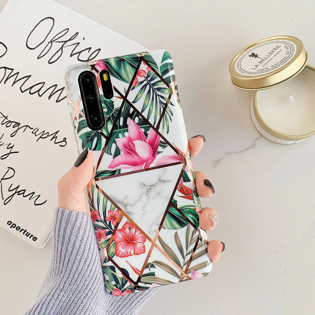 Floral lattice pattern Huawei phone case in TPU and PC materials
