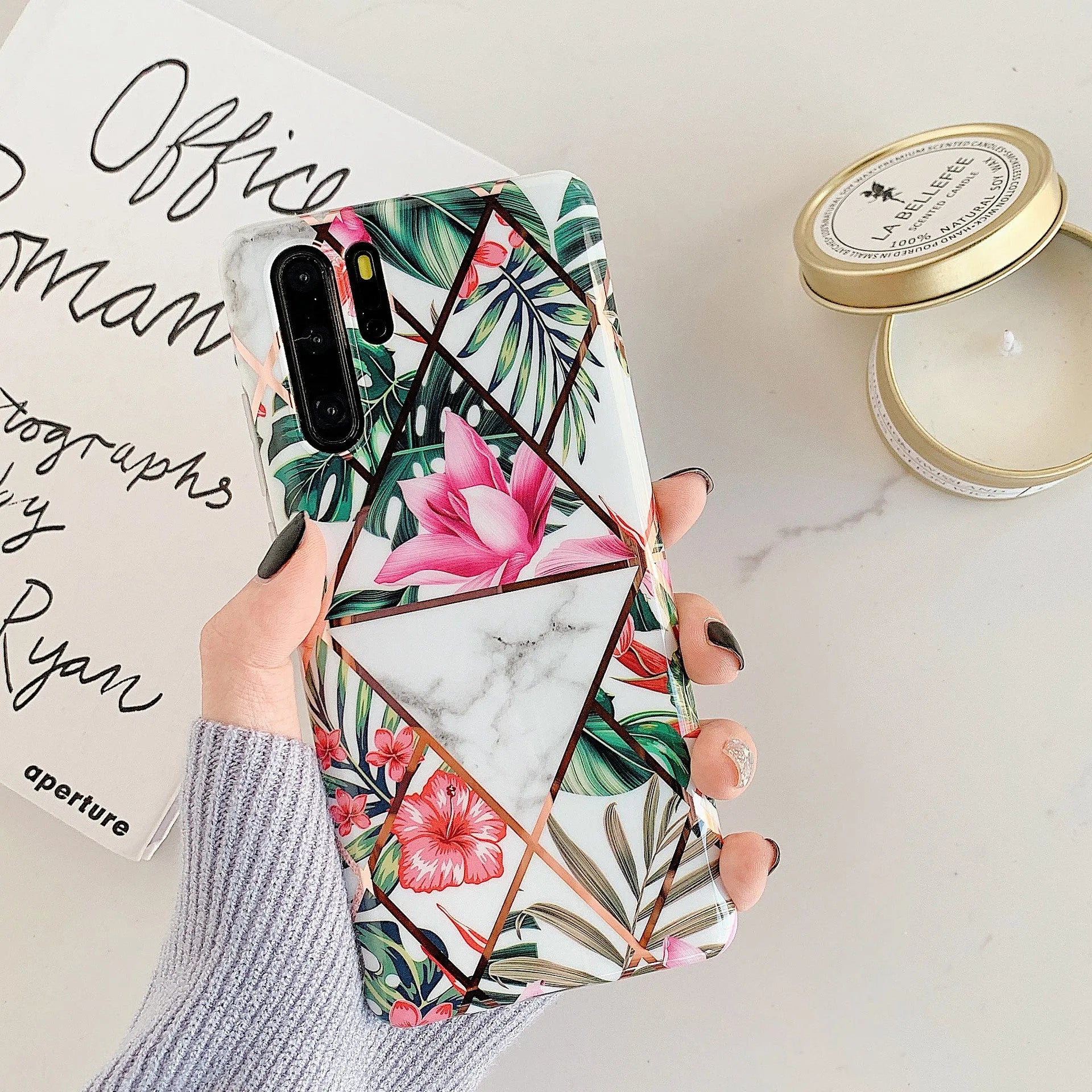 Floral lattice pattern Huawei phone case in TPU and PC materials