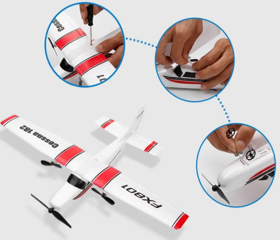 DIY Cessna 182 remote control glider made of EPP foam, 38.5 cm wingspan, orange and white colour scheme
