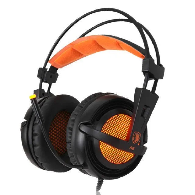 Black and white USB gaming headset with LED lights and 40mm speakers
