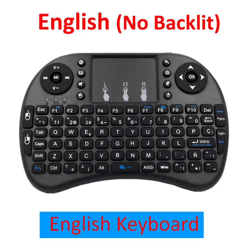 2.4G wireless mini air keyboard with touchpad, 92 QWERTY keys, black casing, 15m range