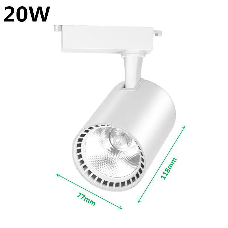 LED track spotlight in black with 24-degree beam angle and 10W power, suitable for jewellery and retail lighting