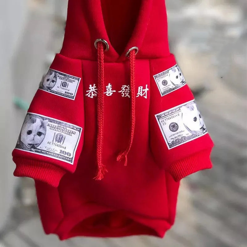 Cotton fleece pet sweater in red for dogs and cats, multiple sizes available