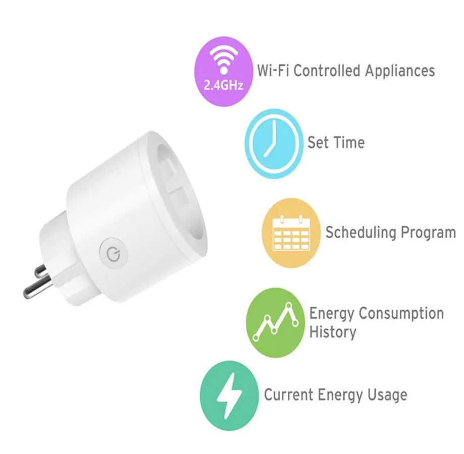 European smart socket converter WiFi 10A EU plug with V0 fire-rated shell white colour
