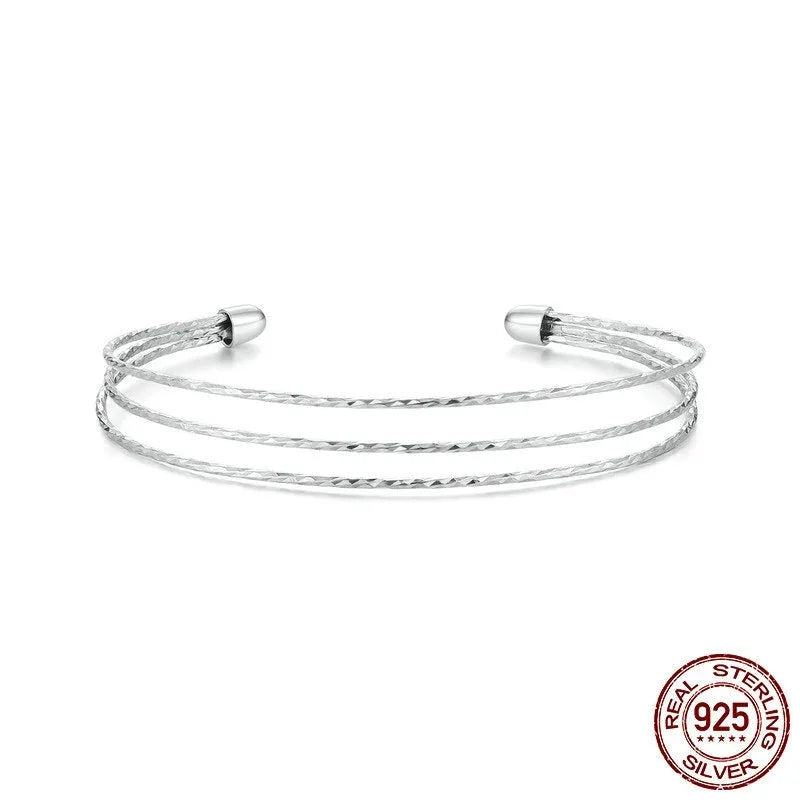 Simple multi-layer bracelet S925 sterling silver open-ended adjustable silver colour SCB273
