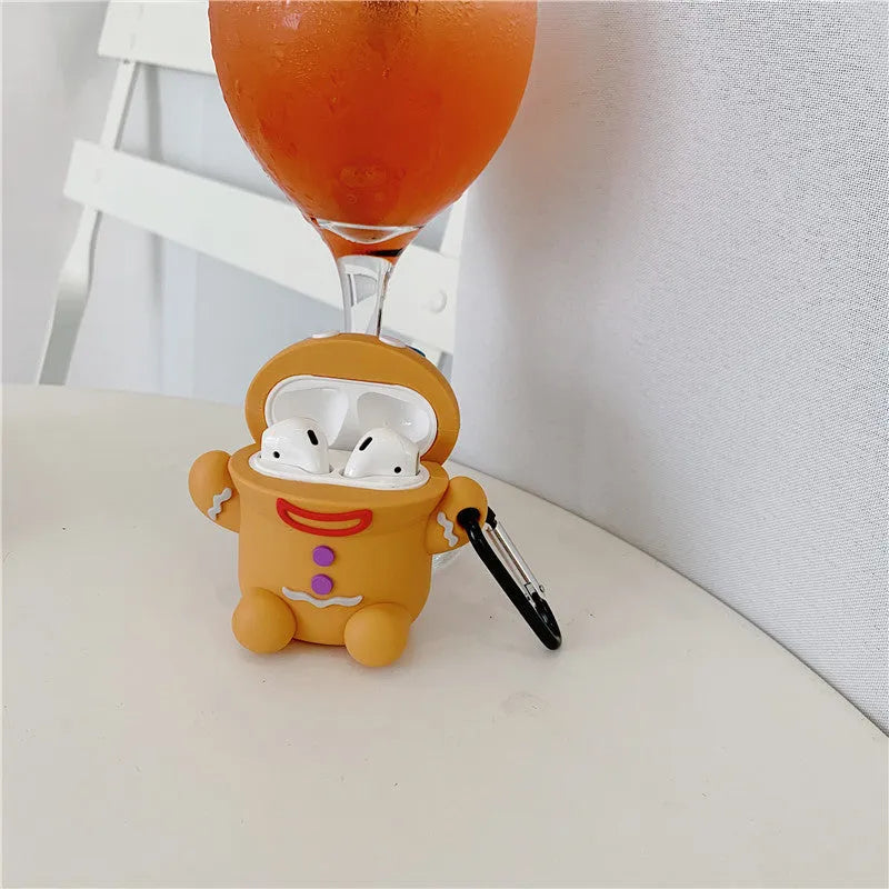 Thick gingerbread man silicone case for AirPods 1/2 with hook, cartoon style